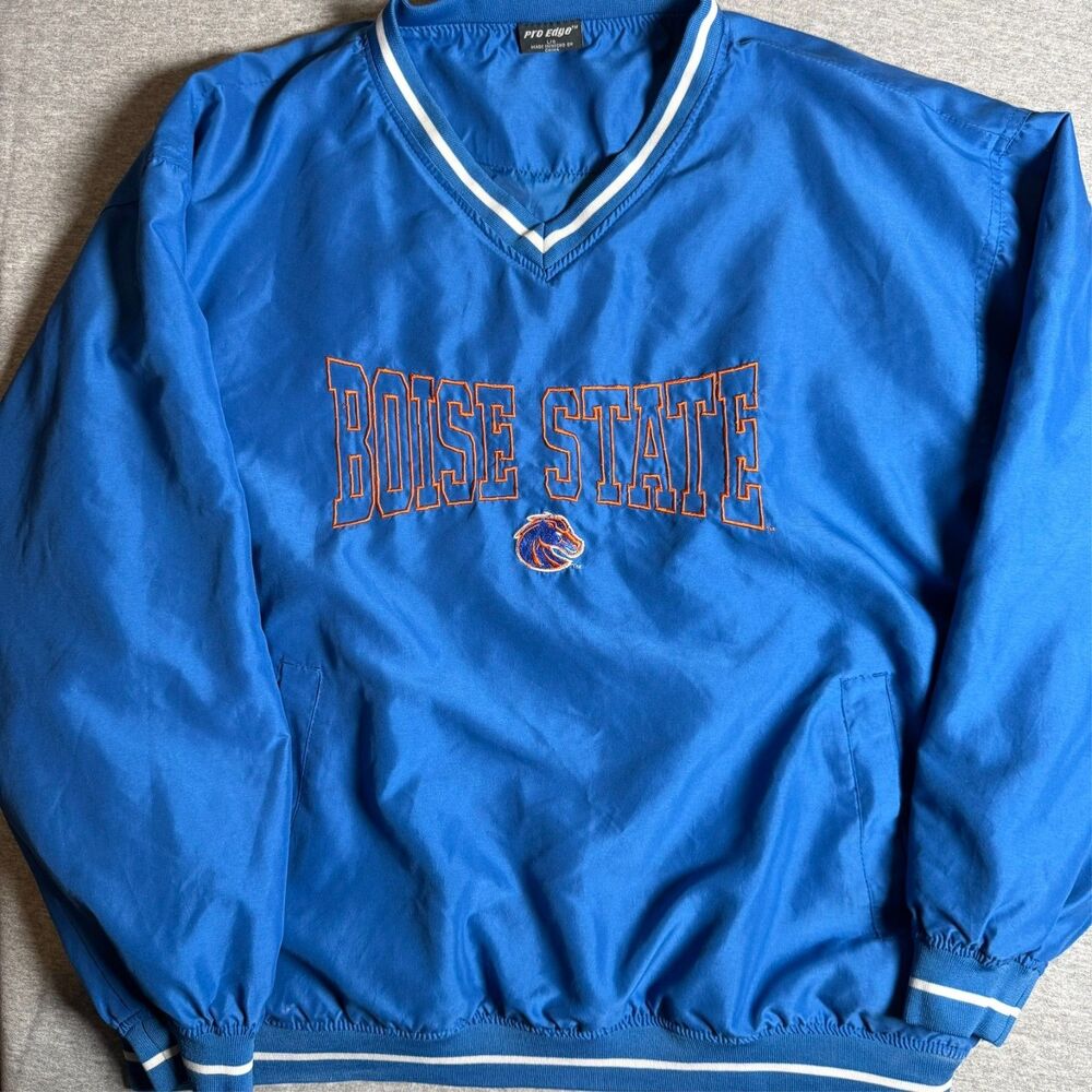 Vintage Boise State Broncos Pro Edge V-neck pullover windbreaker Jacket Men L